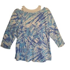 Belle By Kim Gravel Sweatshirt TieDye Blue Beachy Boho Chic Cotton blend Japandi
