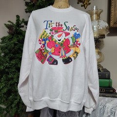 Vintage JERZEES Women’s Large White Graphic Crew Snowman Christmas Sweatshirt