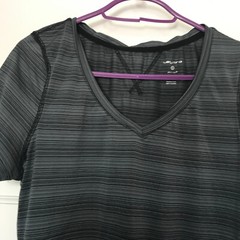 Layer 8 Grey Gym Top UK 8 XS Short Sleeve Quick Dry Stripe V Neck