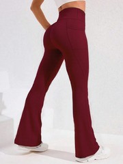 ​​High Waist Flare Leg Yoga Pants Women with Pocket Push Up Butt Running Tights