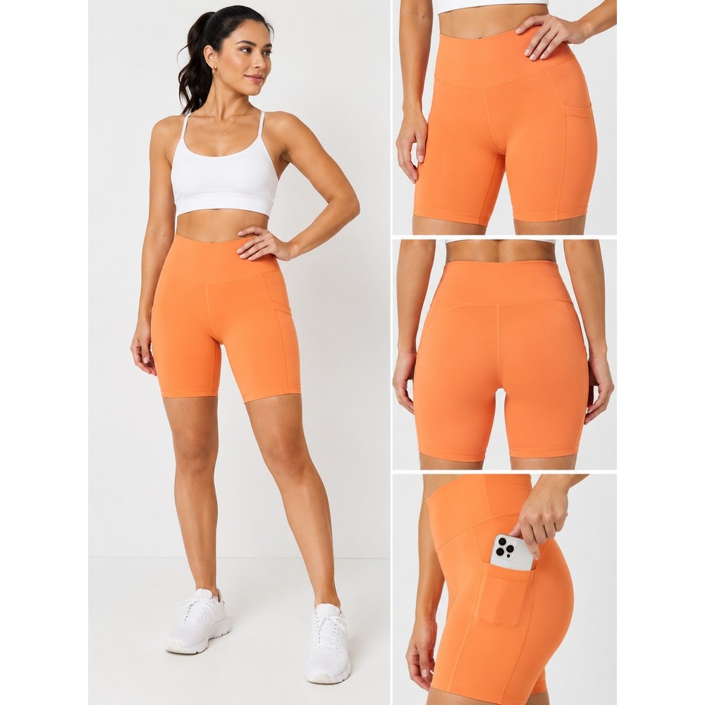 Athletic Works Womens XS 0-2 Bike Shorts Peach Candy Orange Stretch Activewear