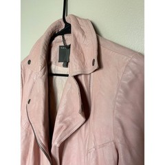 Muubaa Biker Jacket Leather Slim Fit Belted Moto Blush Pink Casual Night Out
