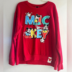Disney Mickey Mouse Red Sweatshirt Juniors Large Vintage Graphic Crewneck Retro