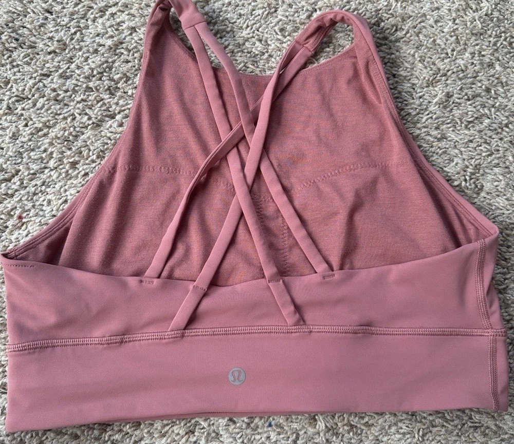 Lululemon Energy Bra High Neck Long Line Brier Rose Pink Size 12 No Pads