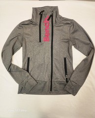 BENCH Womens SMALL Zip Front High Neck Jacket Gray Pink Logo Athleisure Gym