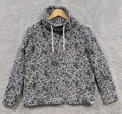 Joules Nadia Sweatshirt Size 8 Funnel Neck Gray w/ Navy Ditsy Floral Pockets