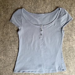 Lululemon Cap Sleeve Henley T Shirt Womens 2 Oasis Blue Pima Cotton Stretch
