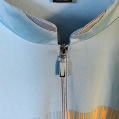 Jamie Sadock Polo Shirt Womans Size XL Blue Sky Orange Abstract Short Sleeve Zip