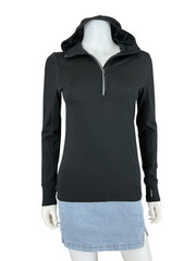 Icebreaker Merino GT Hooded Jacket Womens XS Full Zip Thumbhole Black Base Layer