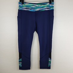 Lululemon Pants Women’s 8 Blue Colorful Trim Workout Activewear Crop Leggings