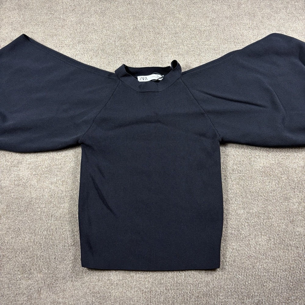 Zara Sweatshirt Medium M Balloon Sleeve Black Crewneck Boxy Fit