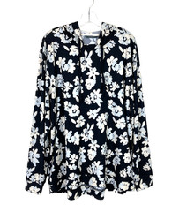 Any Body Women’s Lightweight Hoodie Size LT Black White Blue Floral Stretch