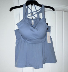 Yogalicous Rib Seamless Claire Bra Tank V-Neck Pullover Athletic Blue L