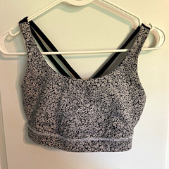 lululemon Women’s L Crossback Wireless Pullover Sports Bra Speckled Black/White