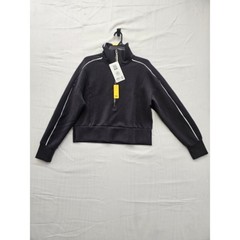 Members Mark Womens Sandwash Half Zip Pullover Black Cropped Sweatshirt MM24810