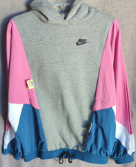 Vtg Nike Women’s Hoodie Windbreaker XS Pink Gray Blue Icon Clash Pullover Jacket