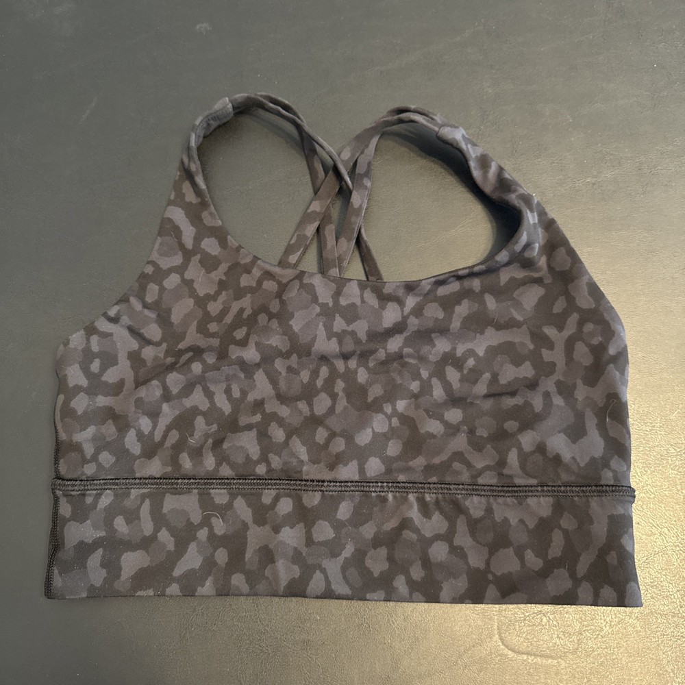🍋LULULEMON EUC Energy Bra Longline Formation Camo Deep Coal size 6 W2BUU