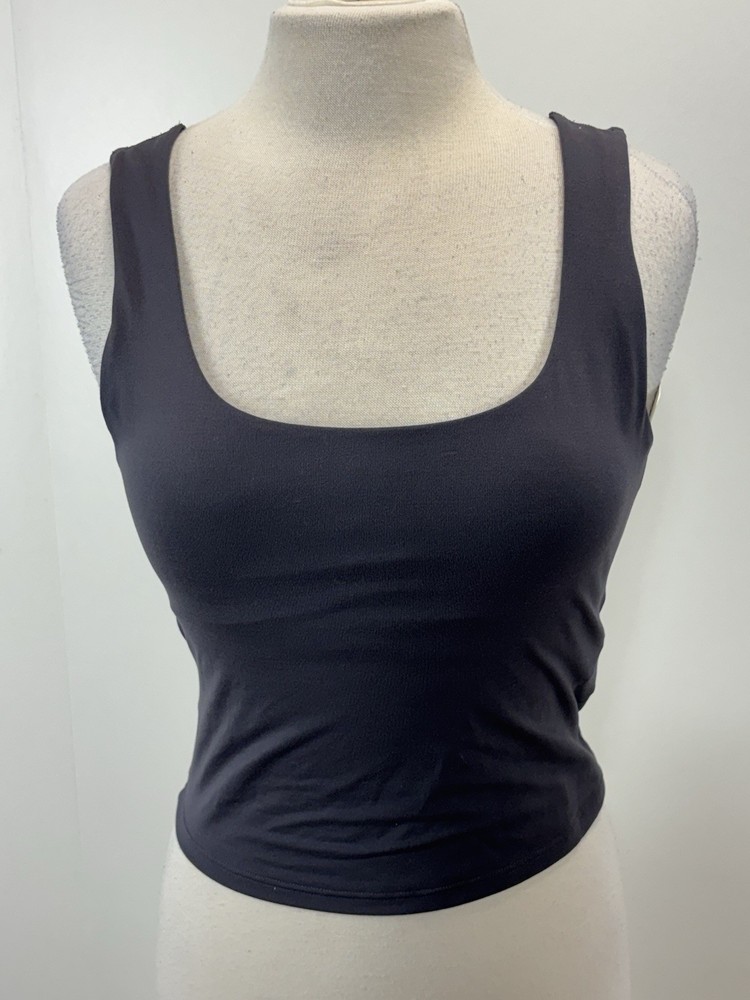 NEW! Fabletics Oasis Twist Rib Built In Bra Tank Women Medium Grey Stretch
