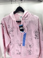 Disney Mickey Mouse Hoodie Sweatshirt Women Large Pink AOP Full Zip Fleece NWT