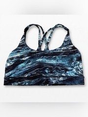 Lululemon Energy Bra Womens 8 Blue Teal Marble Print Strappy Sports Bra
