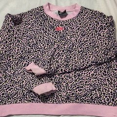 Nike Women’s Pink/Black Leopard Animal Print Fleece Crewneck Sweatshirt S