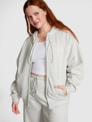 PINK Victoria’s Secret Ivy Fleece Campus Full-Zip Hoodie Heather Grey