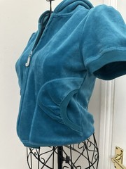 Vintage Juicy Couture USA Velour Hoodie & Shorts Set Turquoise Small Y2K