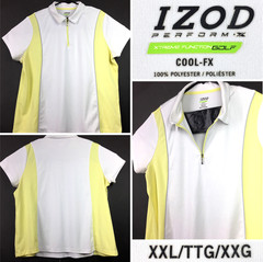 Izod Golf Womens 2XL (44 in Bust) Yellow White 1/4 Zip Perform-X Cool-FX Polo