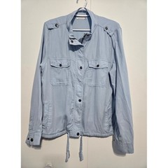 Staccato Tencel Utility Jacket Light Blue Snap Zip Drawstring Waist Size L