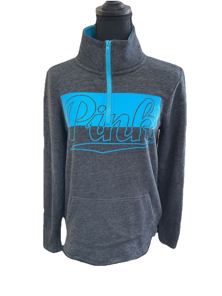 PINK Victoria’s Secret Gray Blue 1/4 Zip Sweatshirt Womens XS Extra Small