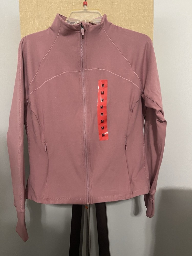 Jockey Satin Stitch Yoga Jacket Full Zip Pockets Women’s M Pink Track Jacket