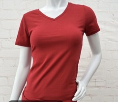 Bespoke Sport Women’s V-Neck Jersey T-Shirt Red Slim Fit Stretch Size S
