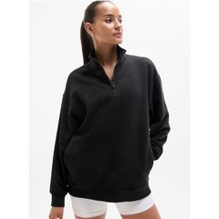Athleta Forever Fleece 1/4 Zip Pullover Sweatshirt Black Large Womens Activewear