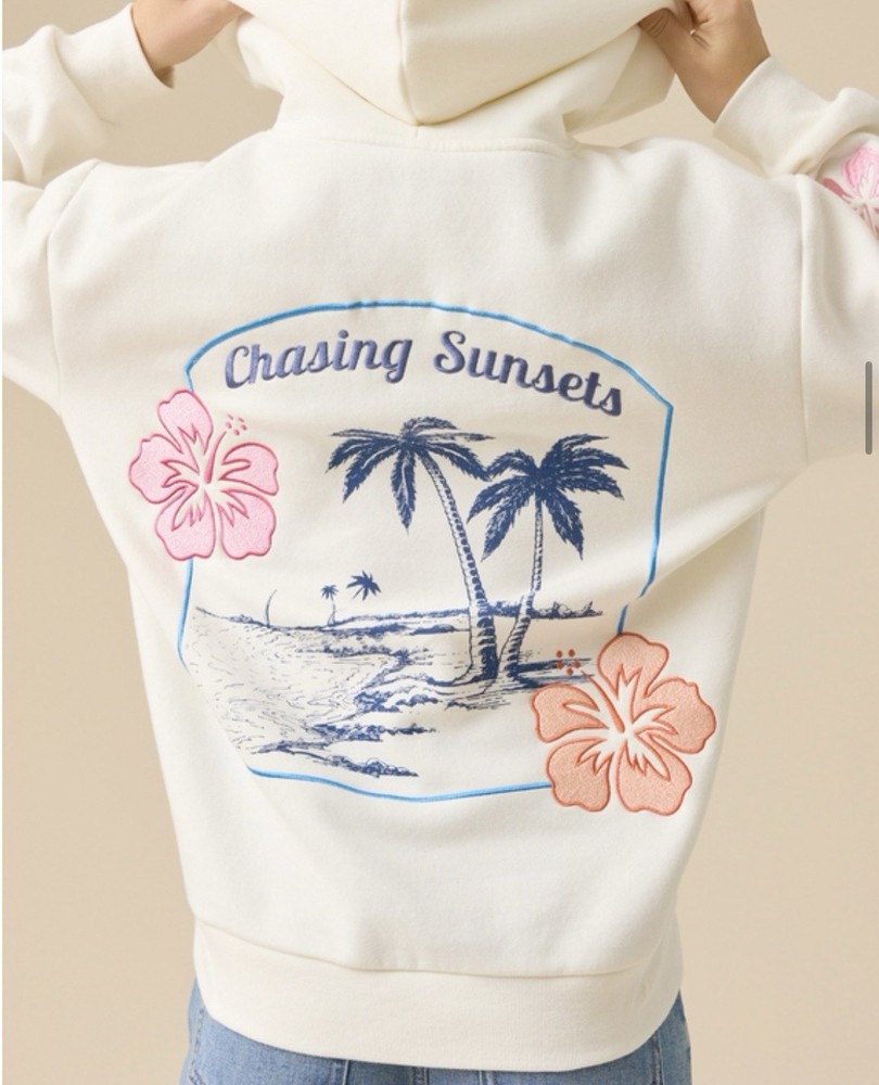 NEW Altar’d State White Chasing Sunsets Embroidered Hoodie Size Small NWT