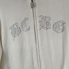 BCBGMAXAZRIA White Rhinestone Logo Full Zip Hooded Hoodie Pockets Women’s S