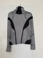 Lululemon Sweatshirt Pullover Womens 6 White Gray Striped 1/2 Zip Thumbhole *