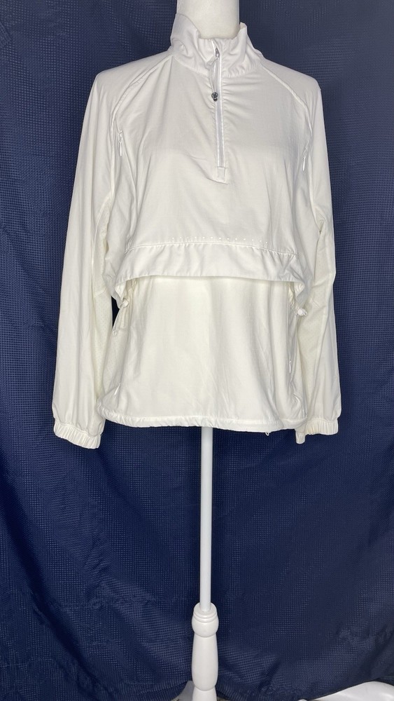 Lululemon Stretch Ripstop Run Jacket Womens M White 1/2 Zip Stretch Vented 8