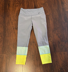 Nike Dri-FIT Women’s Cropped Colorblock Leggings Size S Gray Yellow Green