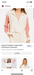 NWT L*Space Best Life Crop Pullover Half Zip Pockets Terry Cloth Pink Cream XS