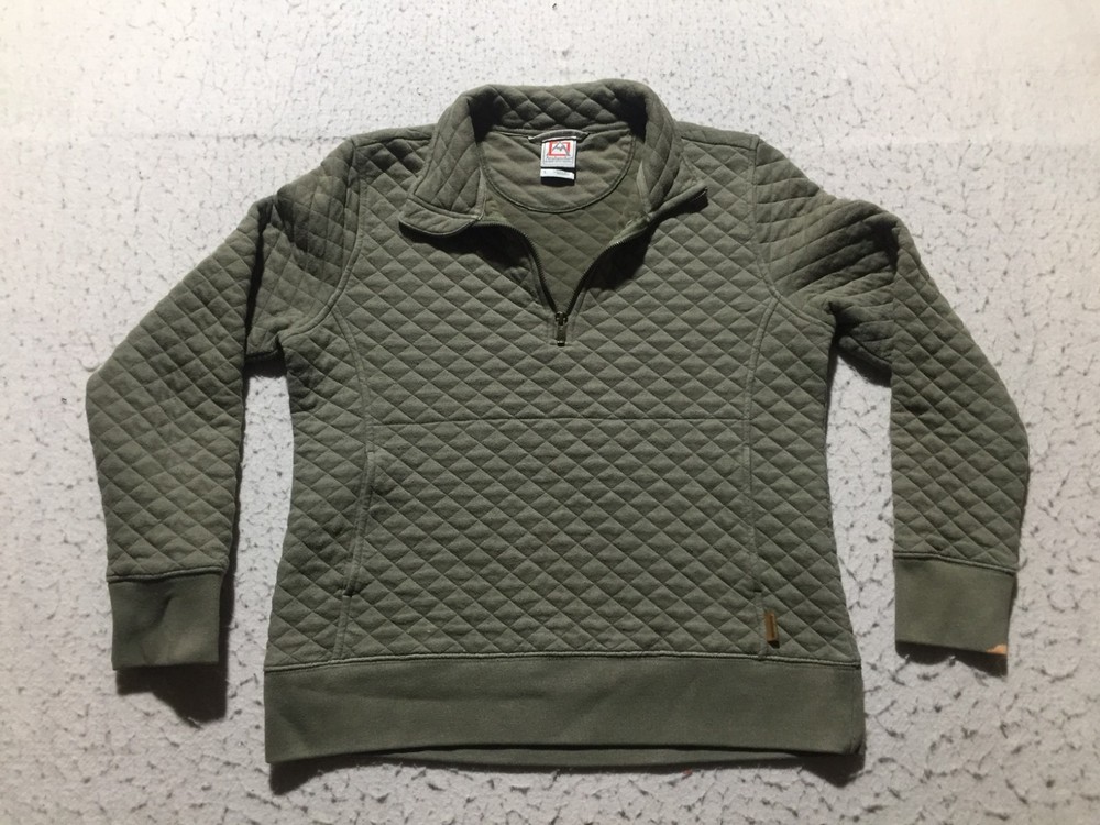 Avalanche Quilted Sweatshirt Womens L Large STAINED Green 1/4 Zip Mock Pockets