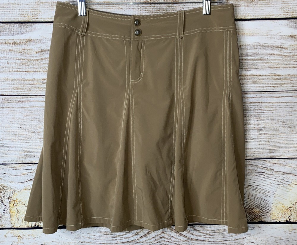 Athleta 6 skort flare shorts tan snap zip closure panels drawstring