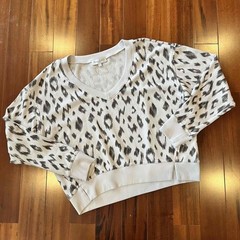 Michael Stars Mauve Gray Sweatshirt Leopard Print Pullover Ribbed Hem Sz Medium