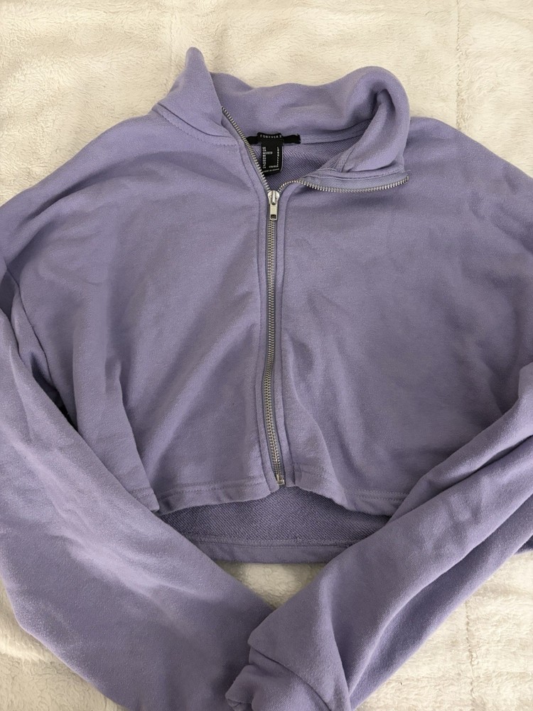 FOREVER 21 Women’s L Purple Cotton Fleece Full Zip Mock Neck Sweatshirt