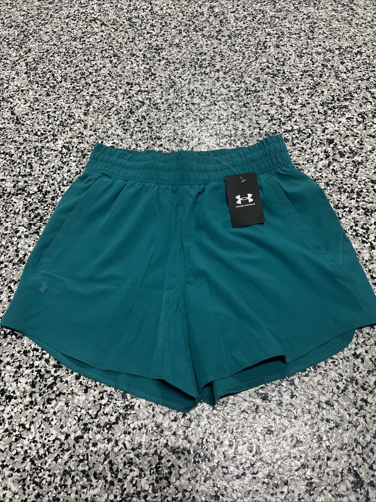 NWT Under Armour Women’s Flex Woven 5″ Athletic Shorts Size Small Teal 1376933