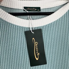 OFEFEAN Womens Oversized Crew Neck Sweater, XL, Light Blue Green White Trim NWT