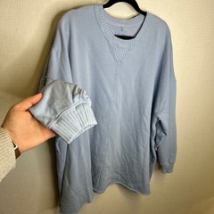 Aerie Oversized Crewneck Sweatshirt Light Blue Raw Hem XL B173