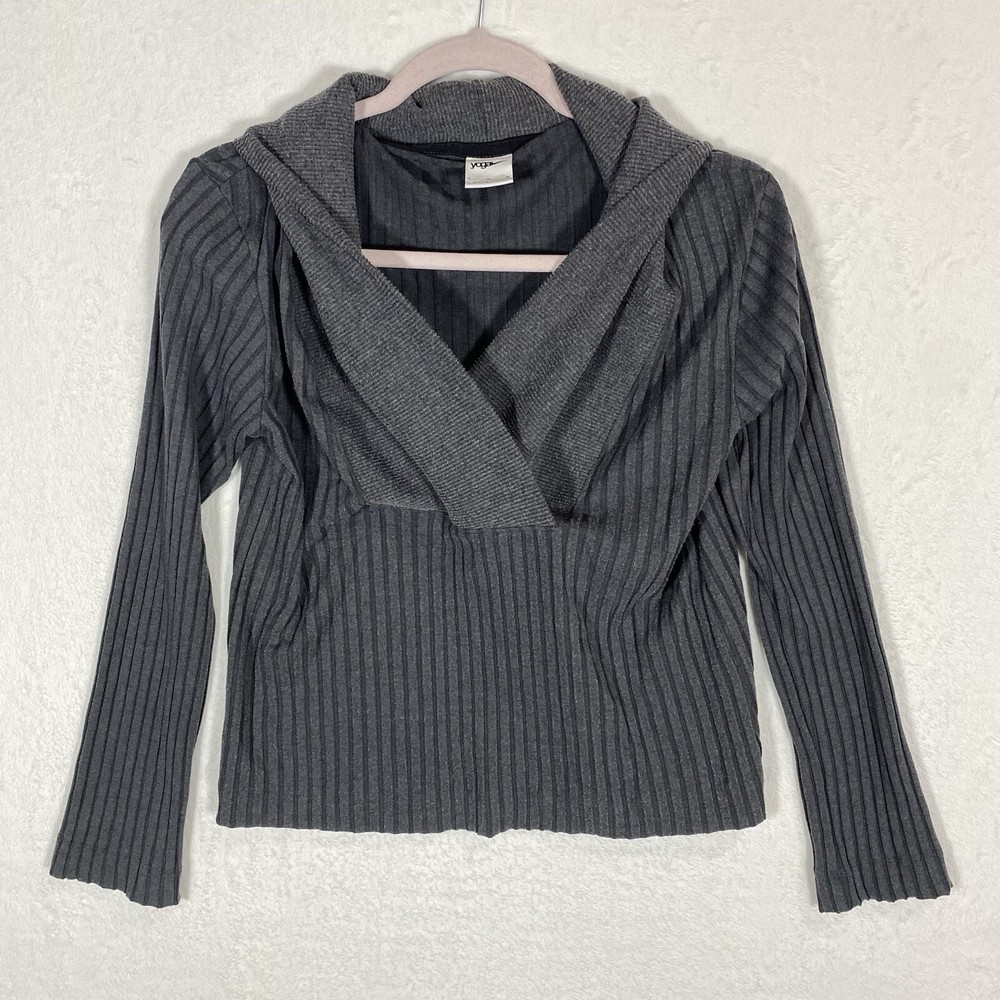 NIKE Yoga Luxe Ribbed Wrap Top Heather Charcoal Gray Long Sleeve Dri-FIT Women M