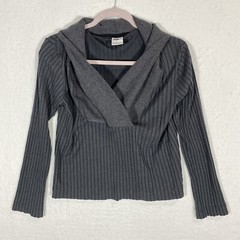 NIKE Yoga Luxe Ribbed Wrap Top Heather Charcoal Gray Long Sleeve Dri-FIT Women M