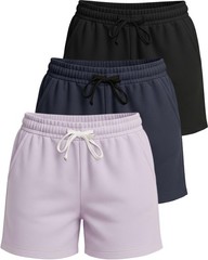 3 Pack: Women’s Cotton Fleece Lounge Pajama Sleep Shorts with Pockets and Dra…