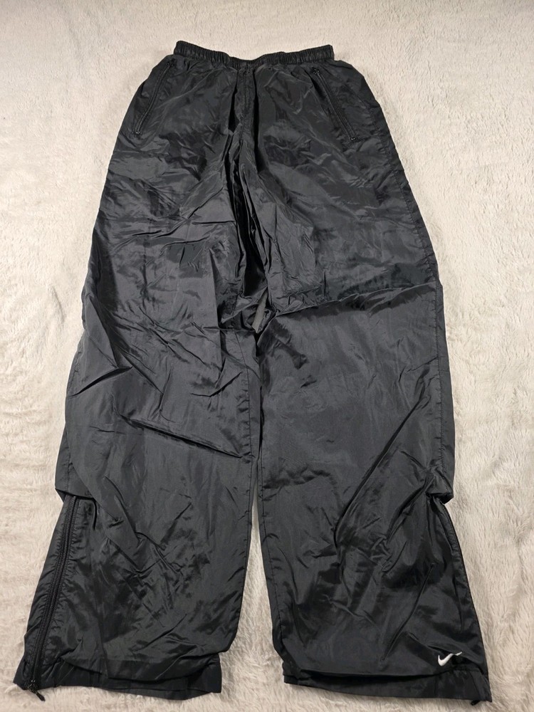 NIKE Windbreaker Track Pants Cotton Jersey Lined Black Ankle Zip Womens XS (0-2)